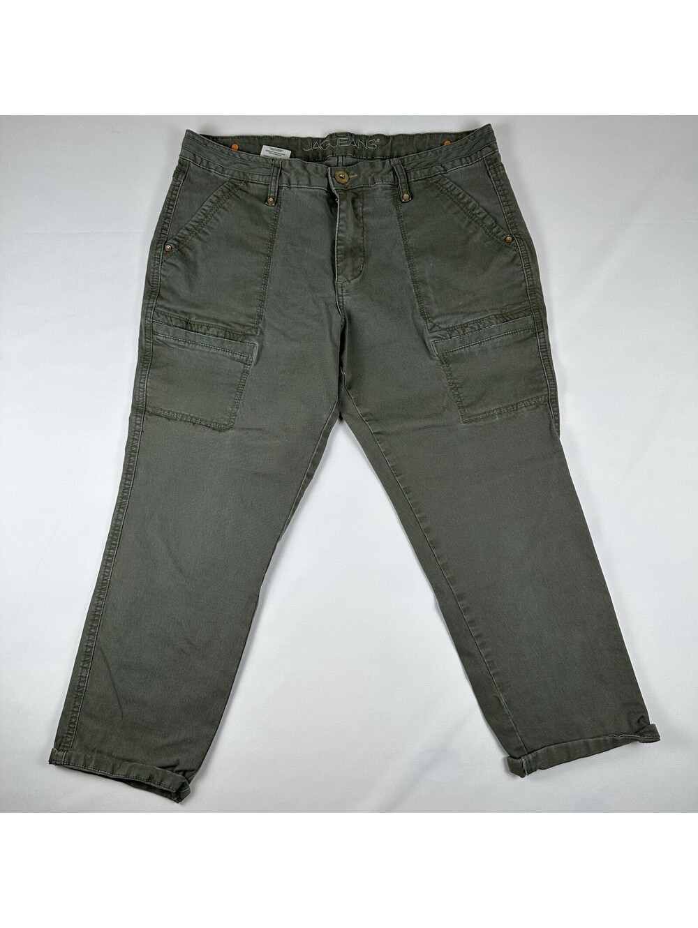 JAG Jeans Girlfriend Cropped Pants Womens 12P Olive Green Cargo Pocket Stretch